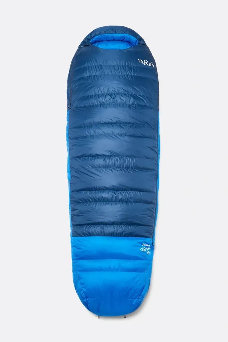 Rab Ascent -18c Down Sleeping Bag in Tempest Blue/Maya Blue