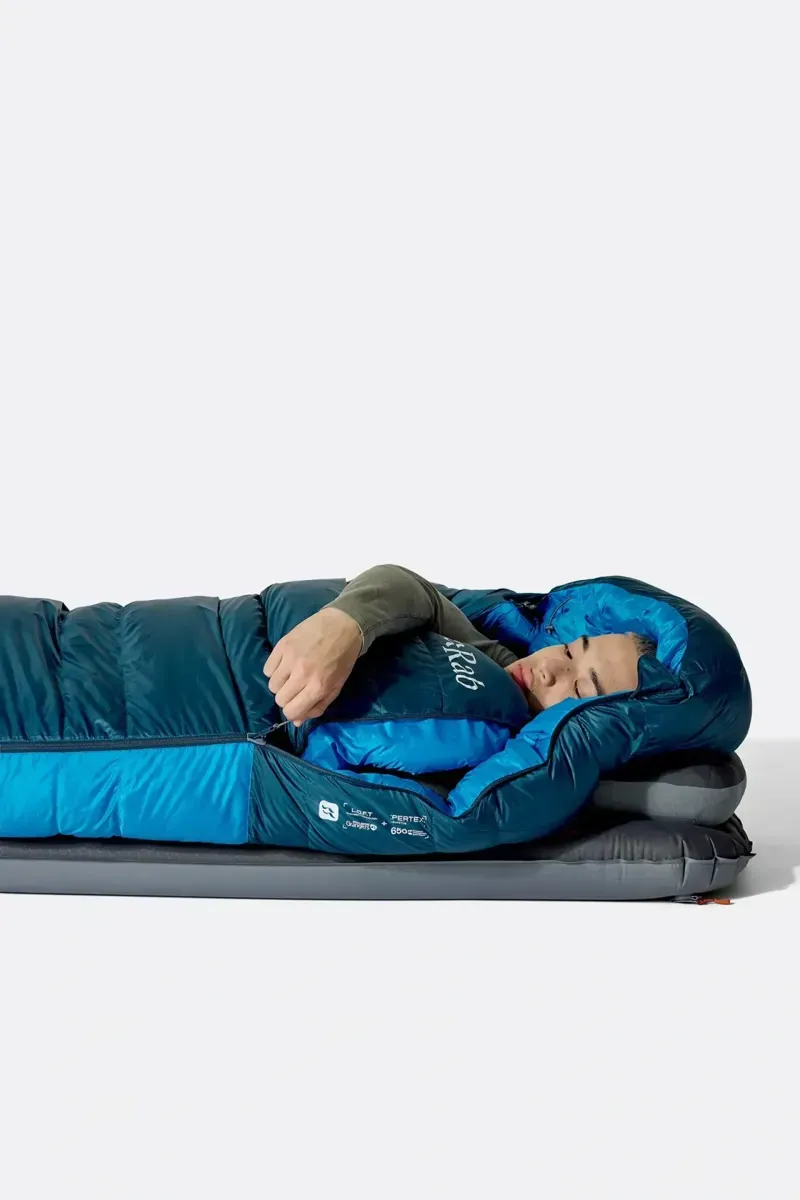 Rab Ascent -18c Down Sleeping Bag in Tempest Blue/Maya Blue-11