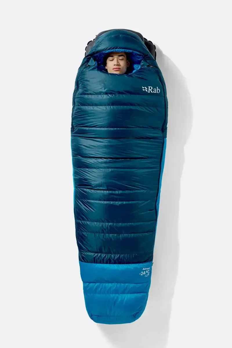 Rab Ascent -18c Down Sleeping Bag in Tempest Blue/Maya Blue-4