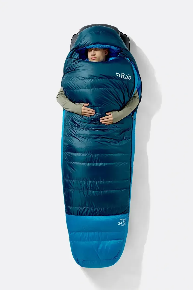 Rab Ascent -18c Down Sleeping Bag in Tempest Blue/Maya Blue-5